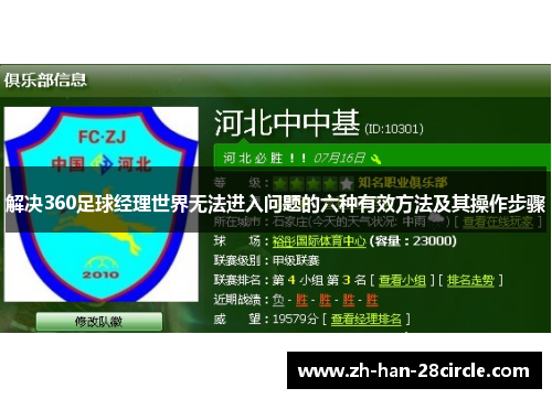 解决360足球经理世界无法进入问题的六种有效方法及其操作步骤